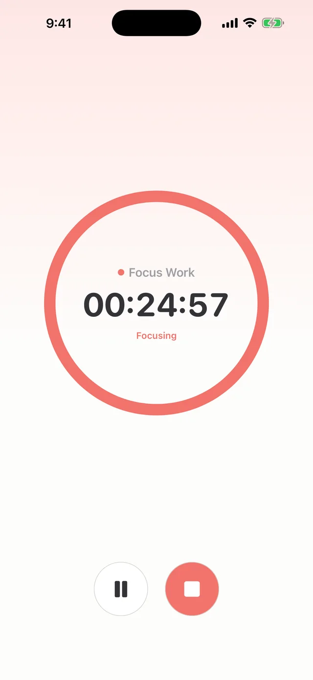 Hue Plan Focus Mode full-screen timer showing time remaining for the selected scheduled block